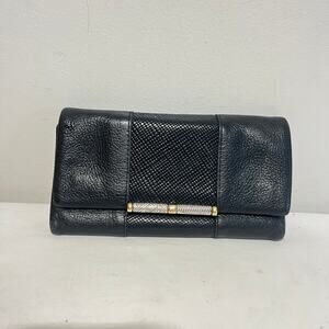 VTG Brighton Wallet Tri-Fold Black Leather Croco Credit Card Magnetic Close